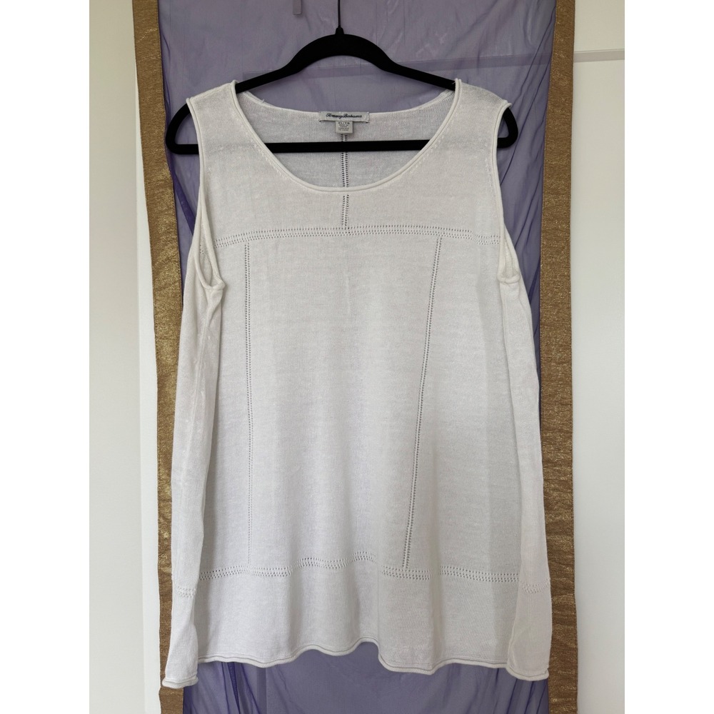 Tommy Bahama Womens White Pointelle Knit Sleeveless Tank Top XL